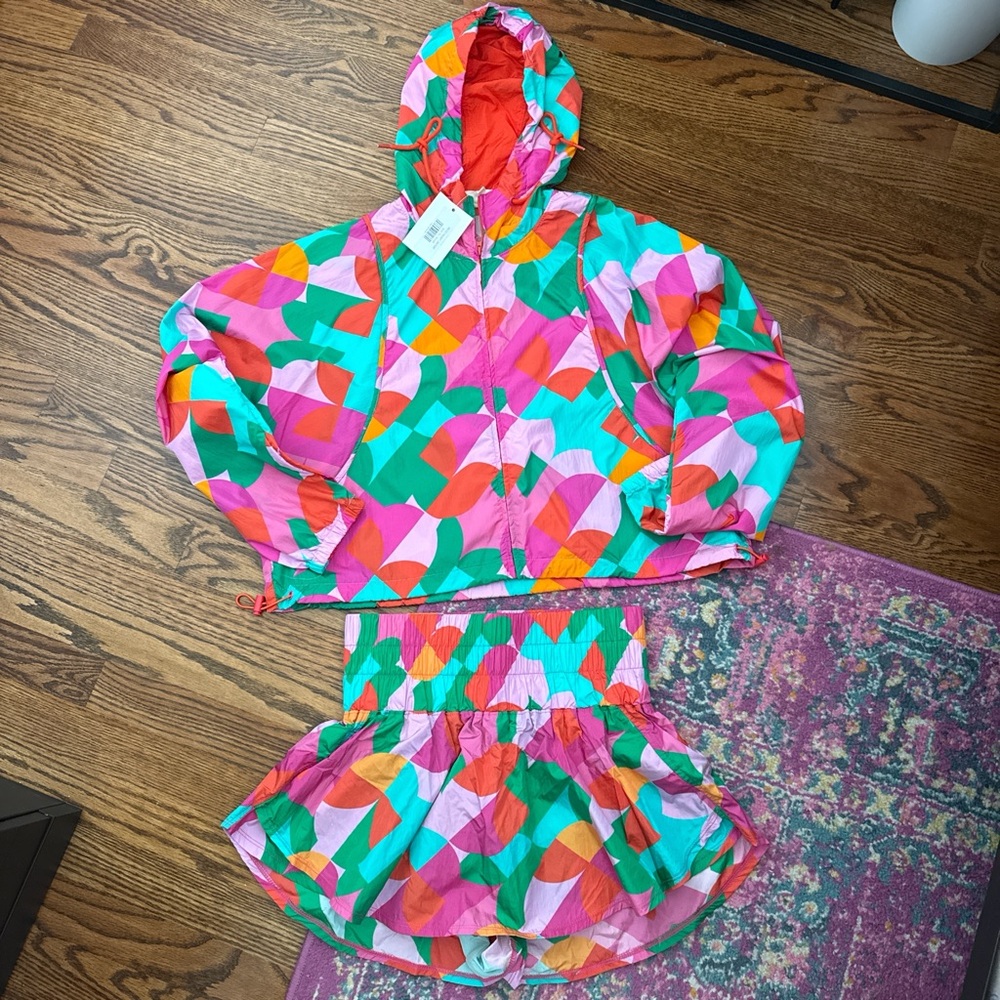 Colorful Geometric Windbreaker and Skort Set